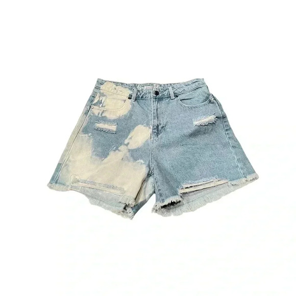 WOMEN’S ORGANIC BLUE DISTRESSED ACID WASH DENIM SHORTS•SIZE 31•NWT• - Picture 1 of 10